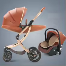 New Luxury Baby Stroller 3 In 1,Baby Carriage with Car Seat,Eggshell Newborn Baby Stroller Leather Baby Carriage High Landscape - Image 5