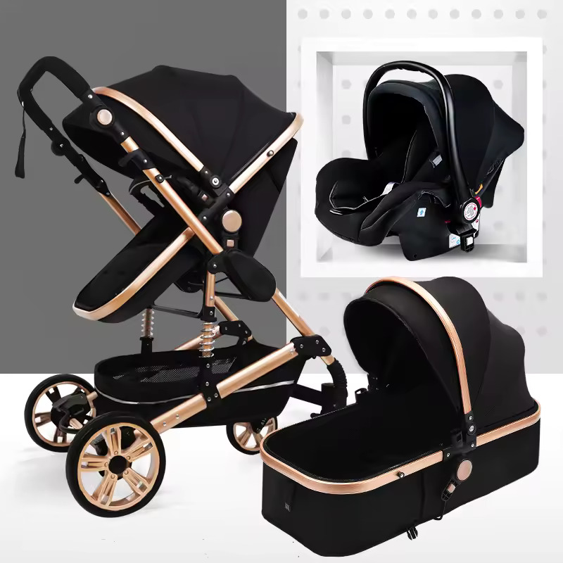 Multifunctional 3 in 1 Baby Stroller High Landscape Stroller Folding Carriage Gold Strollers Newborn Stroller