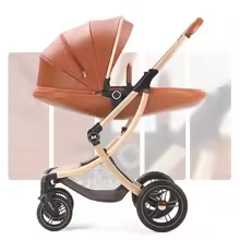 New Luxury Baby Stroller 3 In 1,Baby Carriage with Car Seat,Eggshell Newborn Baby Stroller Leather Baby Carriage High Landscape - Image 3