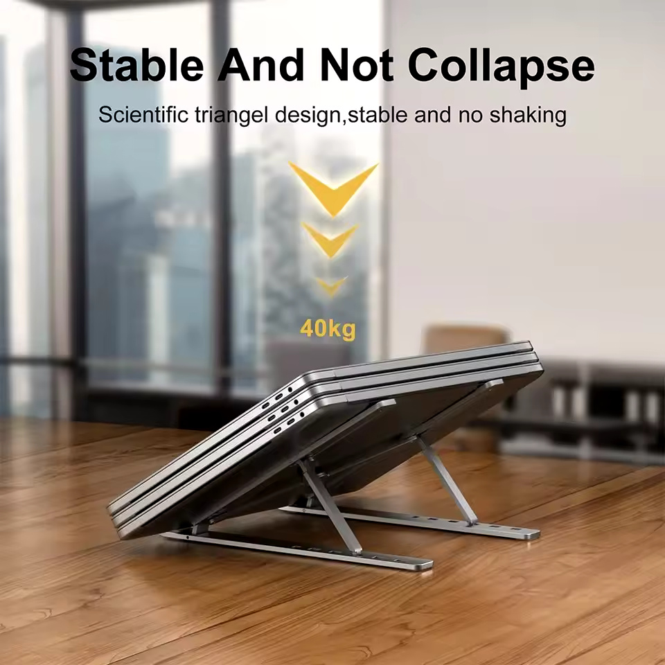 Foldable & Adjustable Laptop Stand – Portable Aluminum Alloy Holder for MacBook & PCs | Ergonomic Notebook Support - Image 3